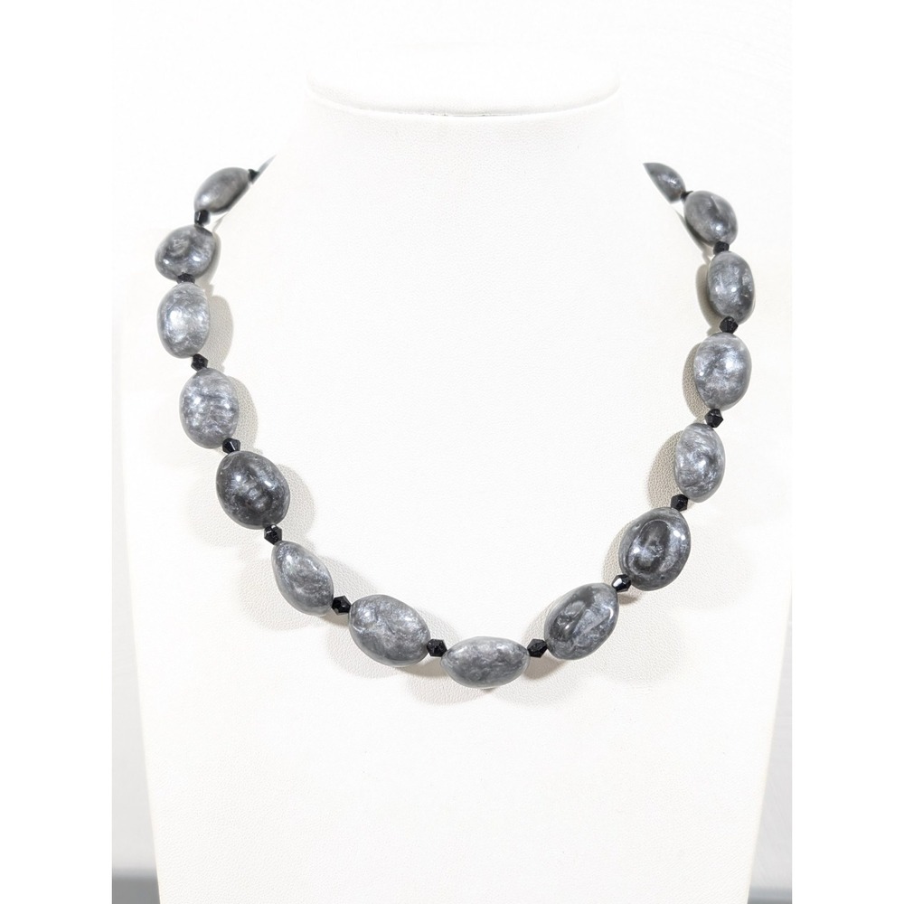 Gray Swirl Bead Necklace Chunky Statement Gothic Whimsigoth Retro 19 in